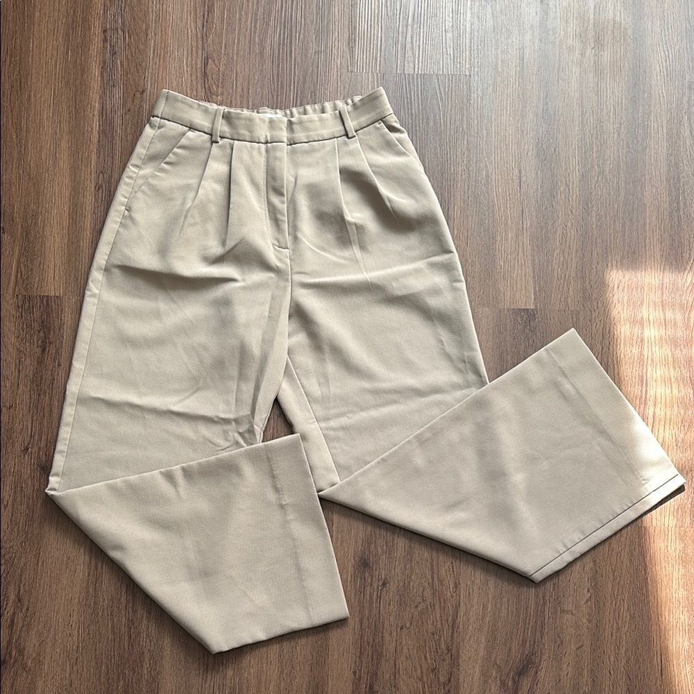 A&F Sloane Tailored Wide Leg Pants (Beige, 28 Short/6S)